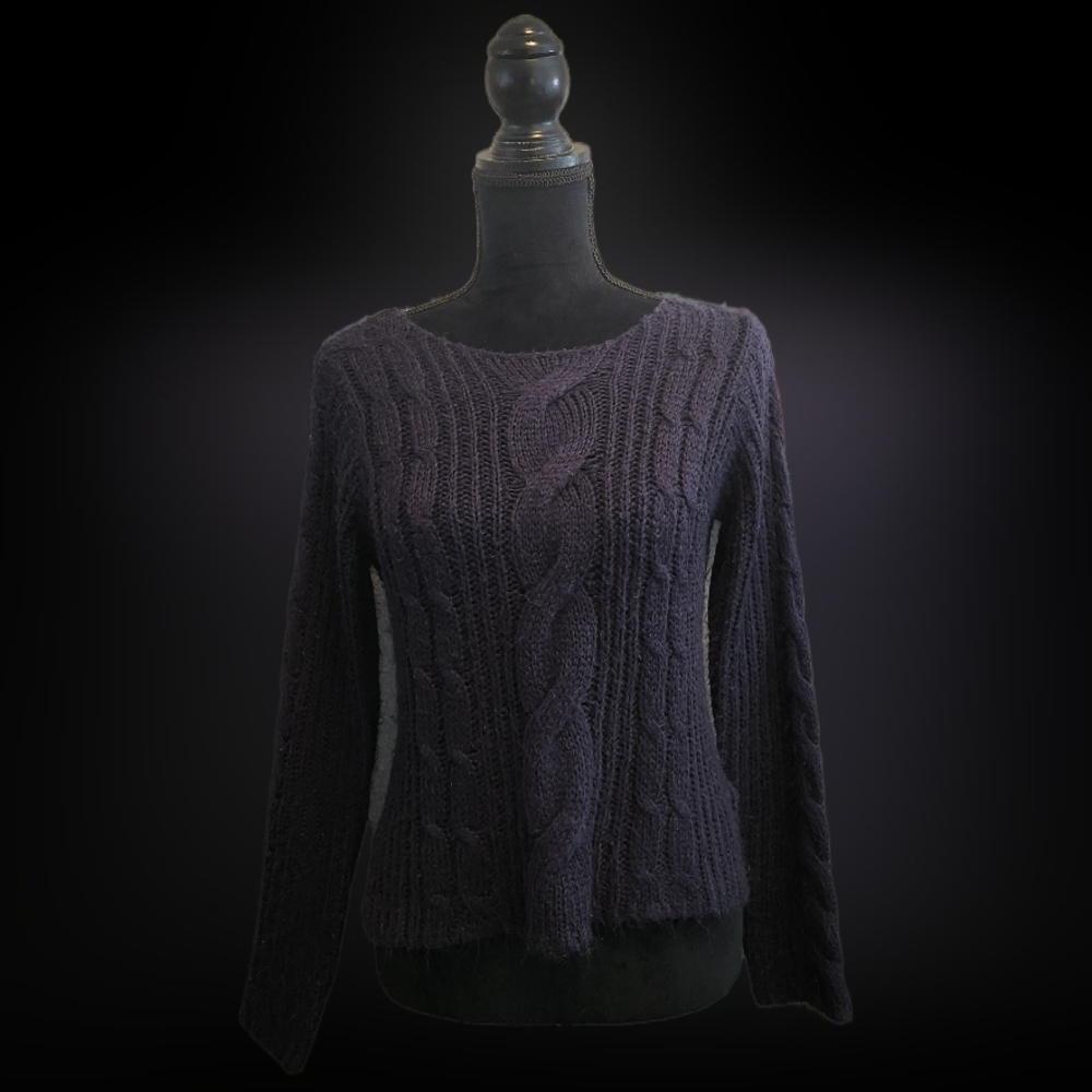 #C121 Women"s Forever 21 Long Sleeve Navy Blue Cable Knit Pullover Sweater